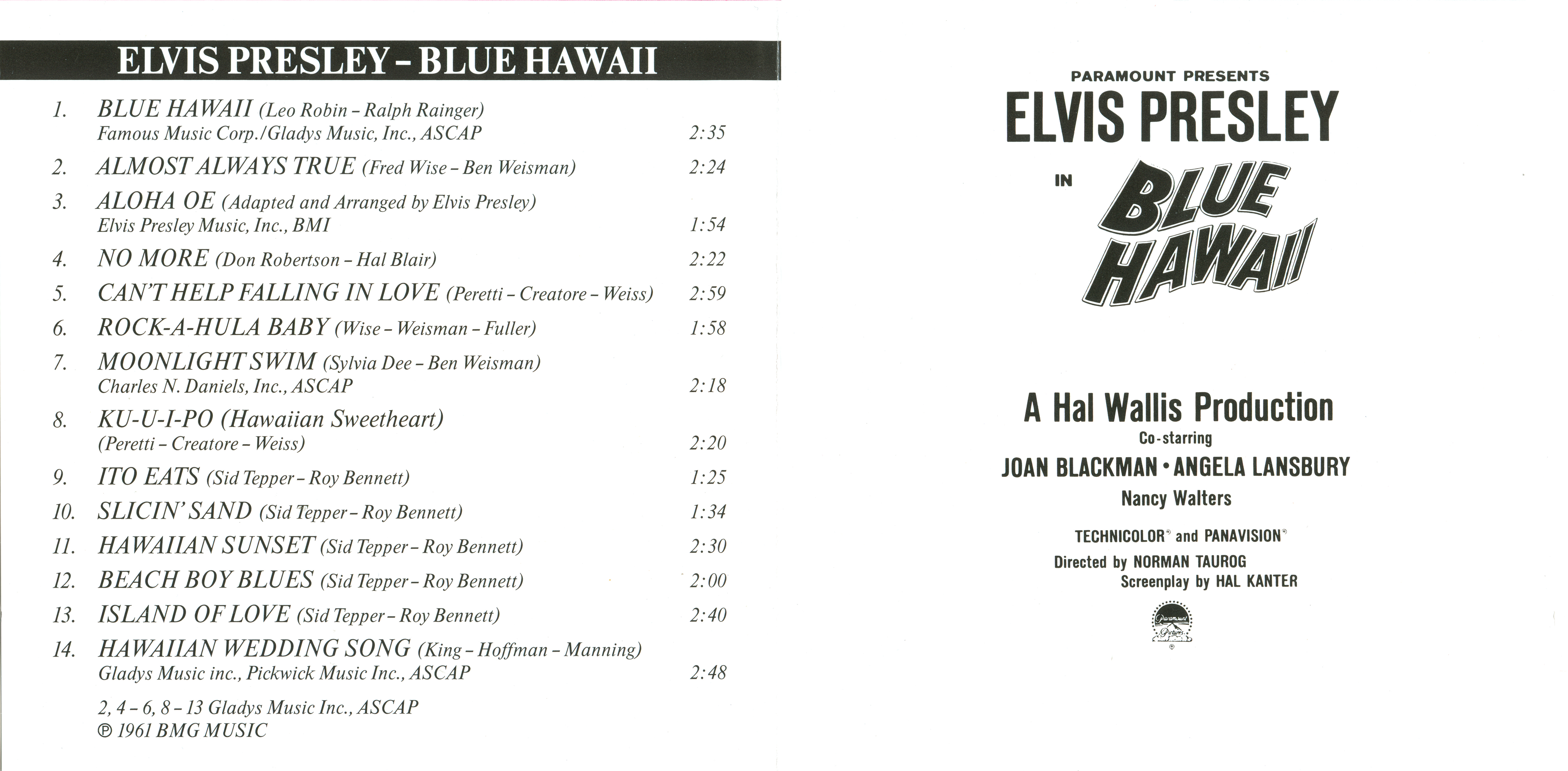 Elvis Presley  The Original Elvis Presley Collection 15; Blue Hawaii : Front + Inlay